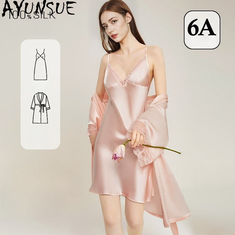 Robe Silk Women - مجموعة روب وقميص نوم من الحرير